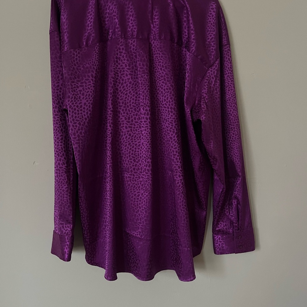 Women's RETRO Purple Leopard Print satin cocktail Button Down Shirt XXL NWT - Picture 5 of 6